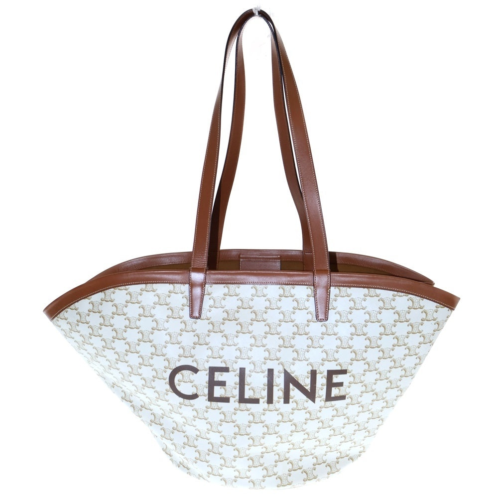 CELINE(セリーヌ) トリオンフ ラージ クーファン トートバッグ ハンドバッグ ブラウン×ホワイト レザー×PVC