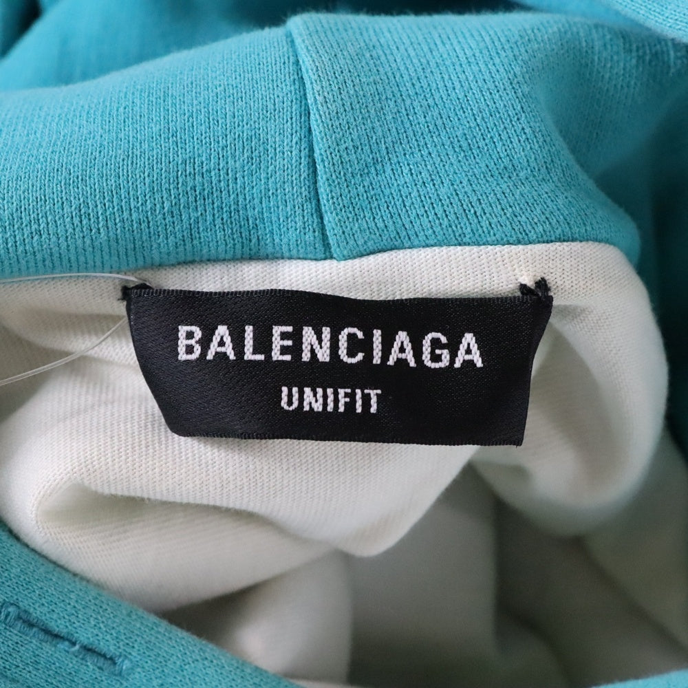 BALENCIAGA(バレンシアガ) 21SS Caps Destroyed Hoodie デストロイ ダメージ加工 ロゴプリント プルオーバースウェットパーカー フーディー ライトグリーン 659403