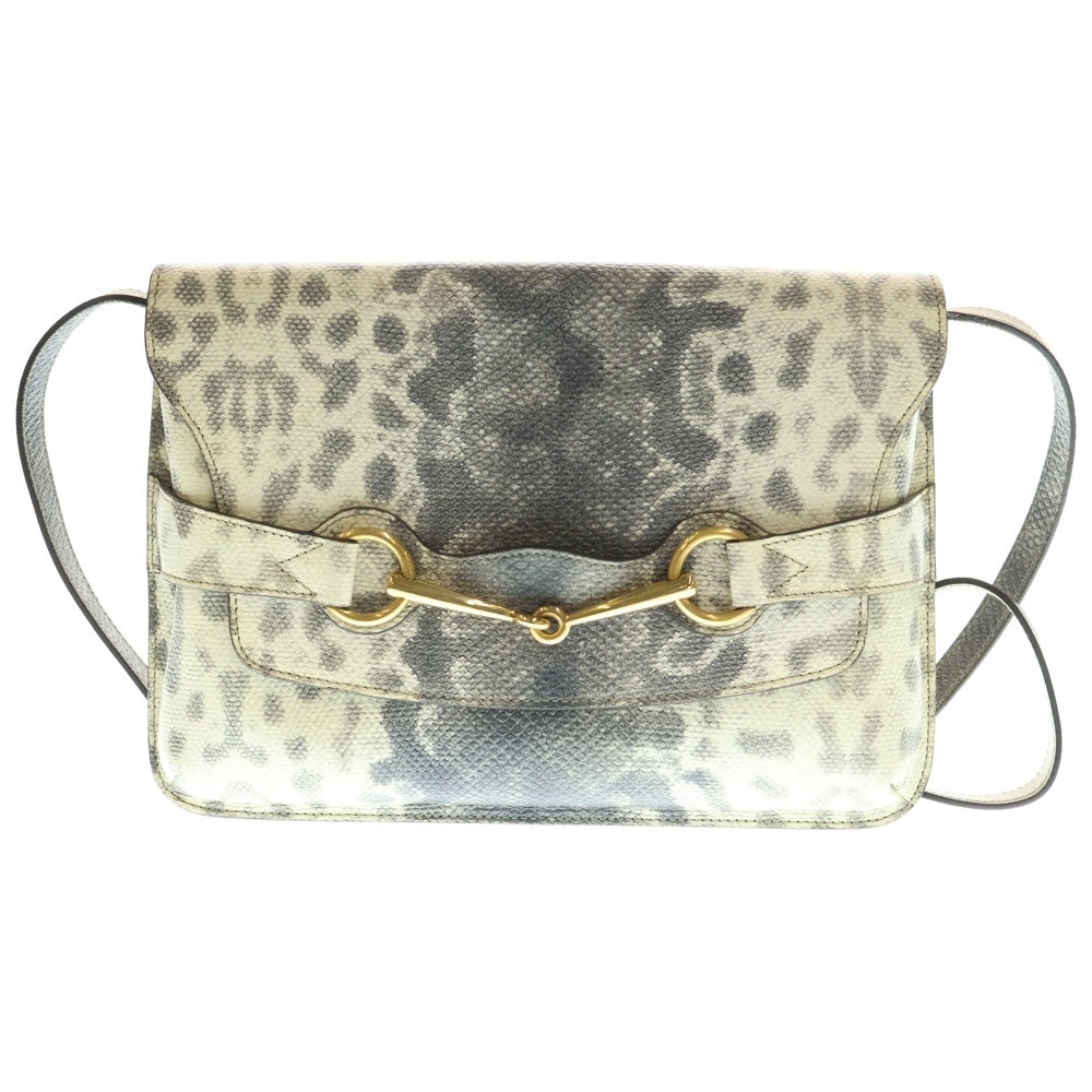 GUCCI(グッチ) ホースビット ショルダーバッグ パイソン ホワイト×グレー ゴールド金具 317636