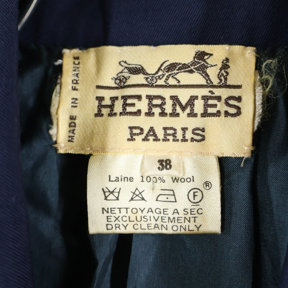 HERMES(エルメス) アンカー Hロゴボタン ウール ダブルブレスト ピークドラペル テーラードジャケット ネイビーブルー レディース