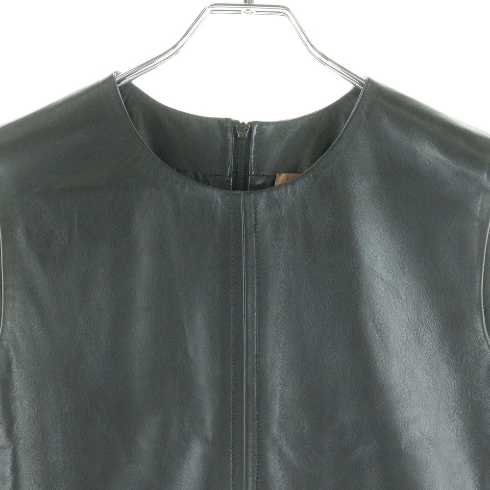 LOEWE(ロエベ) ラムスキン レザー ノースリーブ クルーネック ミディアム ワンピース ブラック レディース 761200