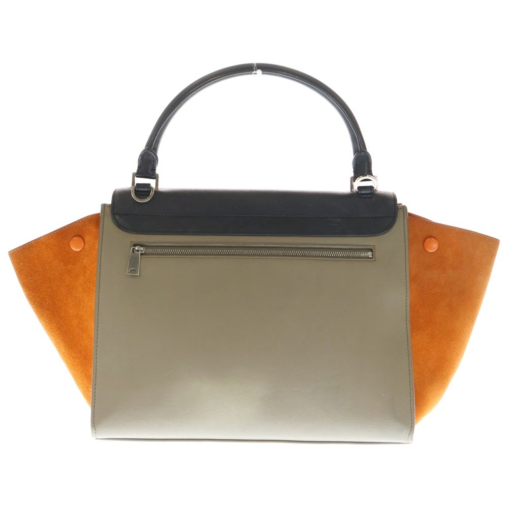 CELINE(セリーヌ) トラペーズ ミディアム レザー 2WAY ハンド ショルダーバッグ シルバー金具 ブラック/ベージュ