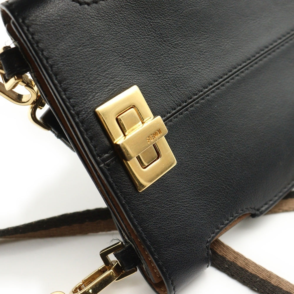 FENDI(フェンディ) ピーカフォン ミニショルダーバッグ ブラック×ベージュ レザー iPhoneケース 8M0442