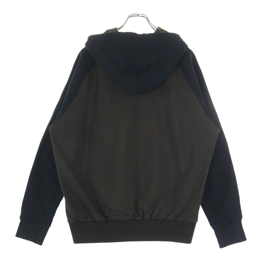 3092【希少・美品】フェンディ シルク混 ズッカ柄 袖ライン ブラックパーカー FENDI(フェンディ) ズッカ柄 ライン ラグランスリーブ プルオーバー