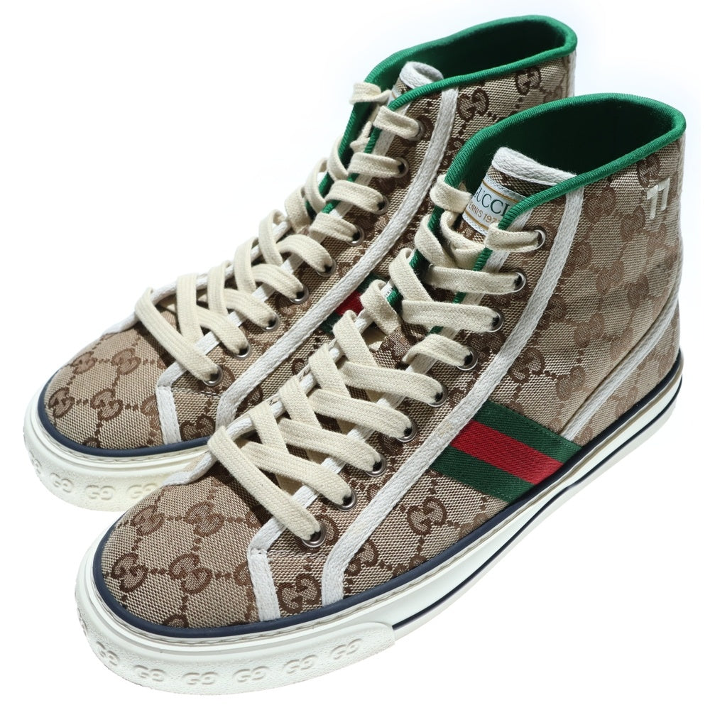 GUCCI(グッチ) TENNIS 1977 テニス GGキャンバス シェリーライン レースアップ ハイカットシューズ スニーカー ベージュ/グリーン