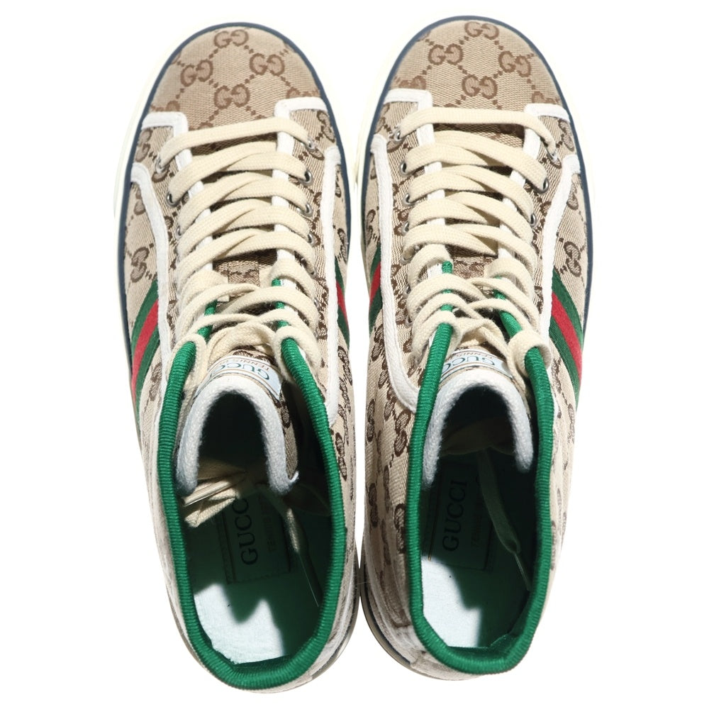 GUCCI(グッチ) TENNIS 1977 テニス GGキャンバス シェリーライン レースアップ ハイカットシューズ スニーカー ベージュ/グリーン