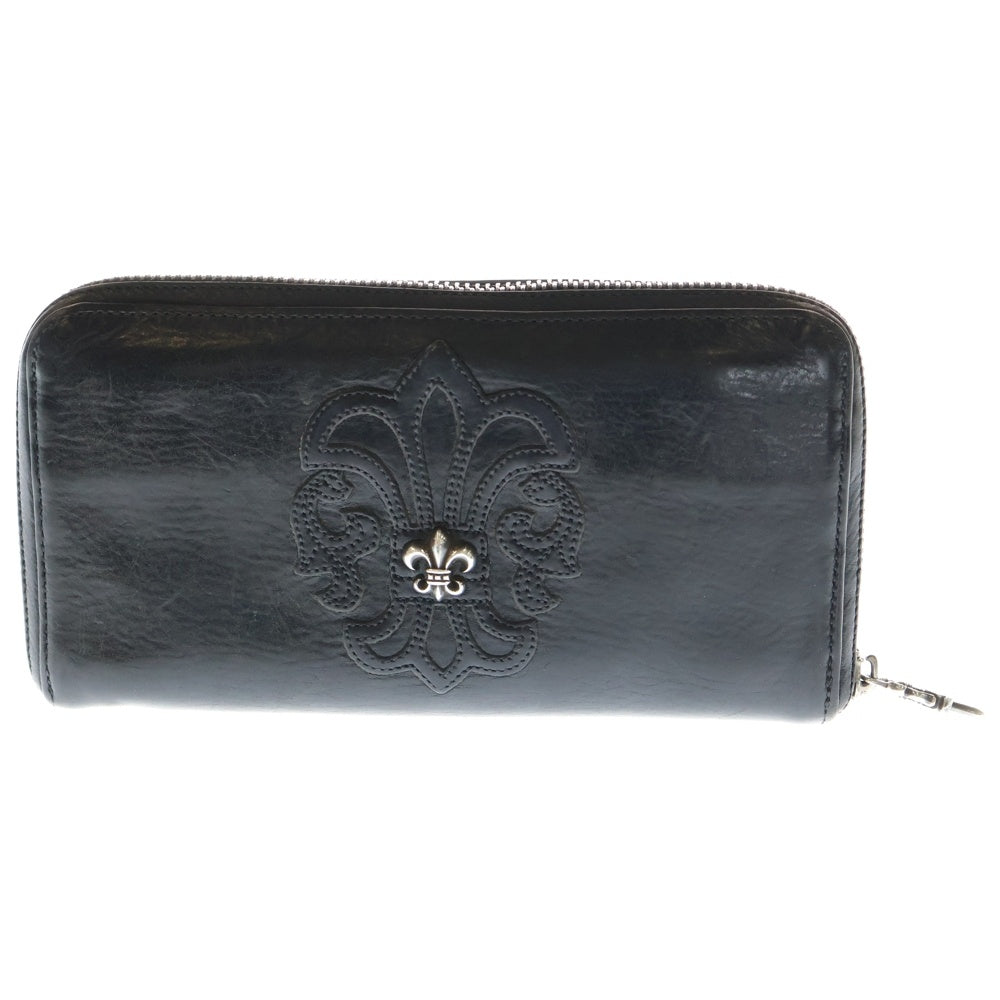 CHROME HEARTS(クロムハーツ) REC F ZIP BS BSフレアパッチ 装飾 レザー ラウンドジップ ロングウォレット 長財布 ブラック/シルバー