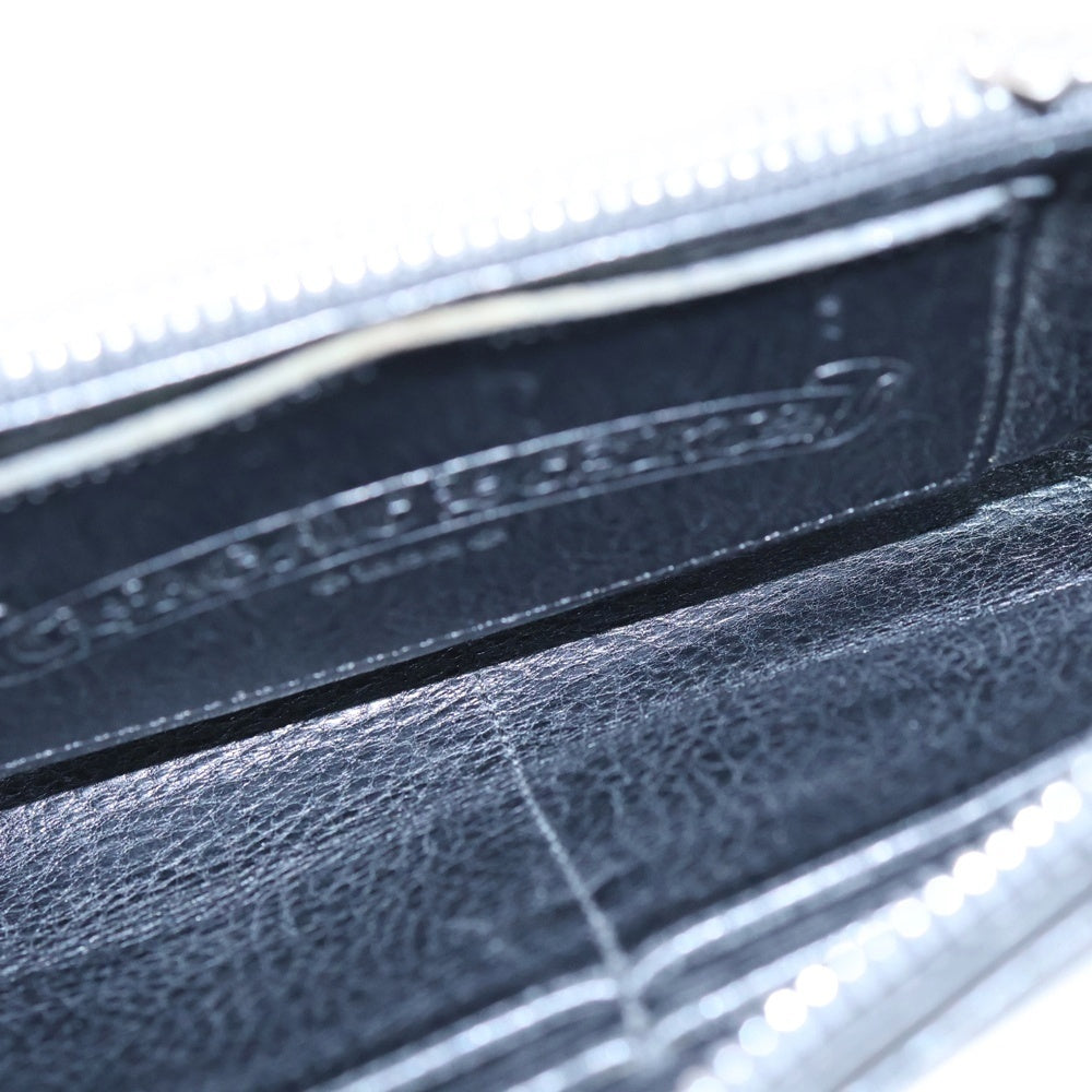 CHROME HEARTS(クロムハーツ) REC F ZIP BS BSフレアパッチ 装飾 レザー ラウンドジップ ロングウォレット 長財布 ブラック/シルバー