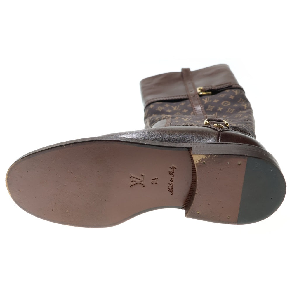 LOUIS VUITTON(ルイヴィトン) モノグラム ミニラン キャンバス レザー ジョッキー ロングブーツ シューズ ゴールド金具 ブラウン レディース