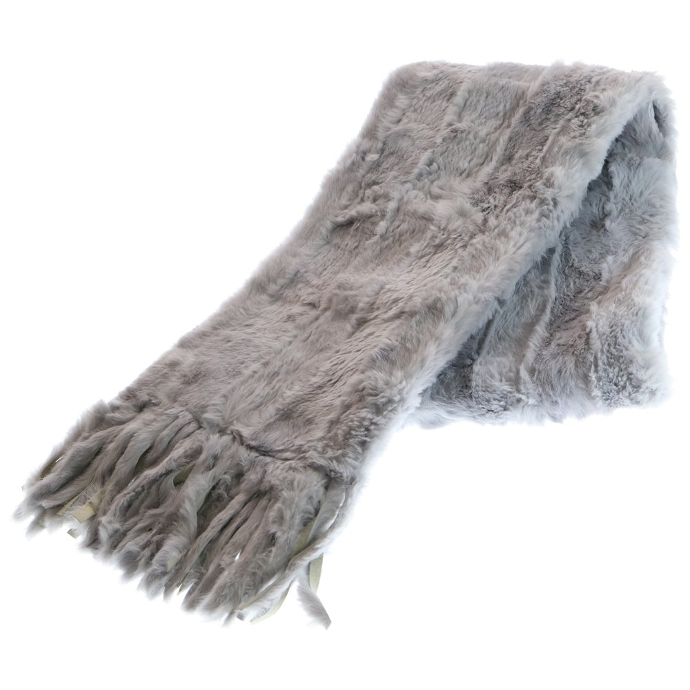 GIORGIO ARMANI(ジョルジオアルマーニ) レザーフリンジ付ラビットファーマフラー グレー レディース