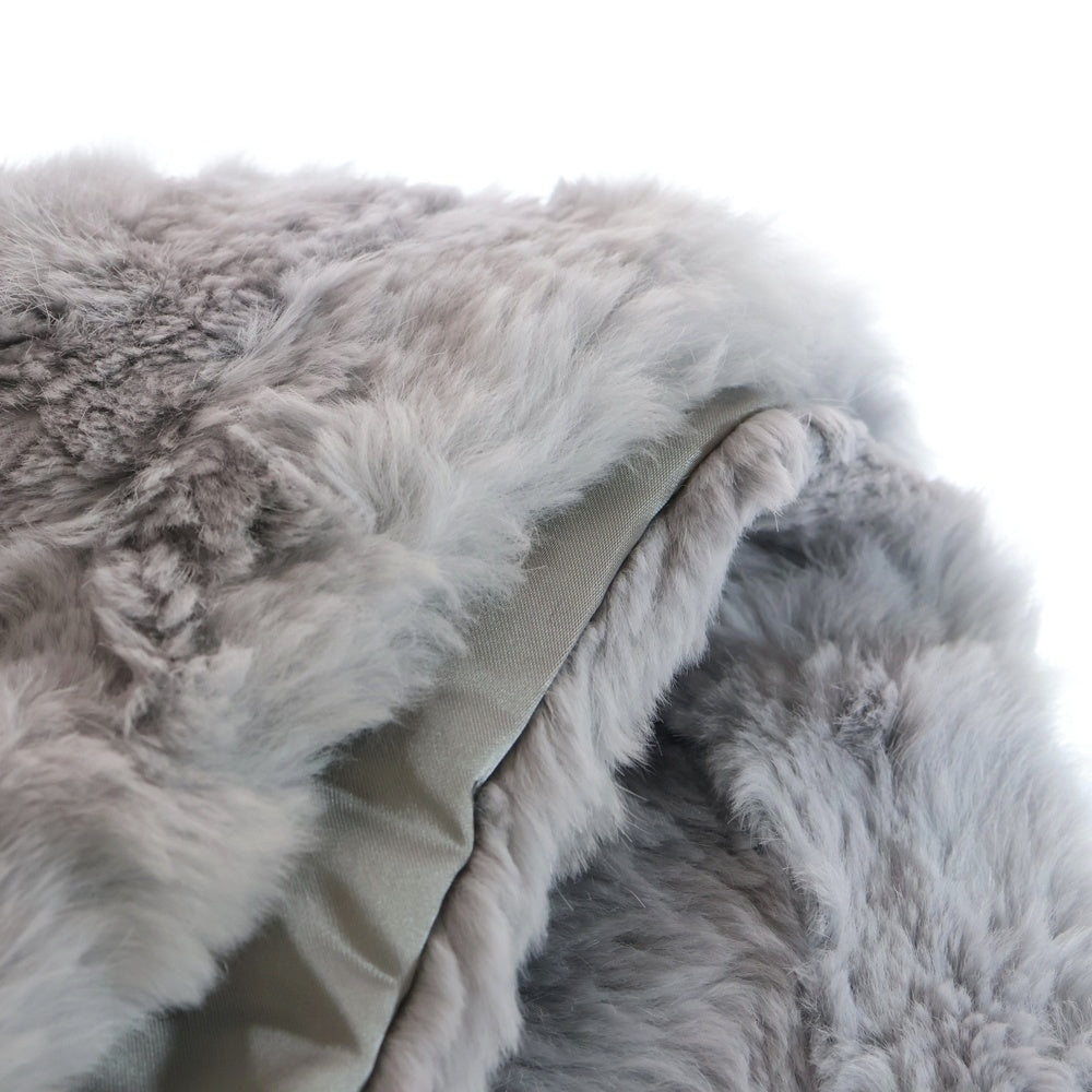 GIORGIO ARMANI(ジョルジオアルマーニ) レザーフリンジ付ラビットファーマフラー グレー レディース