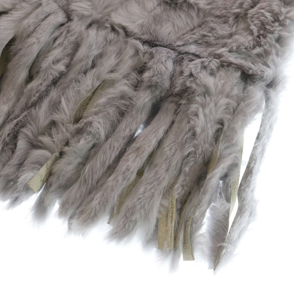 GIORGIO ARMANI(ジョルジオアルマーニ) レザーフリンジ付ラビットファーマフラー グレー レディース