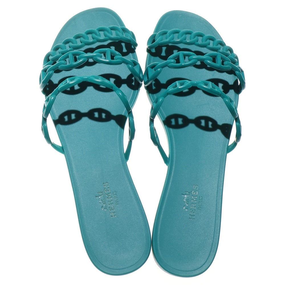 HERMES(エルメス) リヴァージュ シェーヌダンクル ラバー フラット サンダル シューズ グリーン レディース