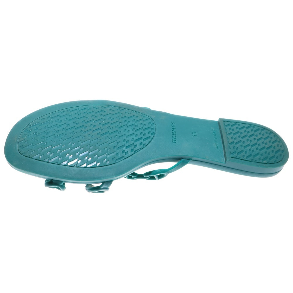 HERMES(エルメス) リヴァージュ シェーヌダンクル ラバー フラット サンダル シューズ グリーン レディース