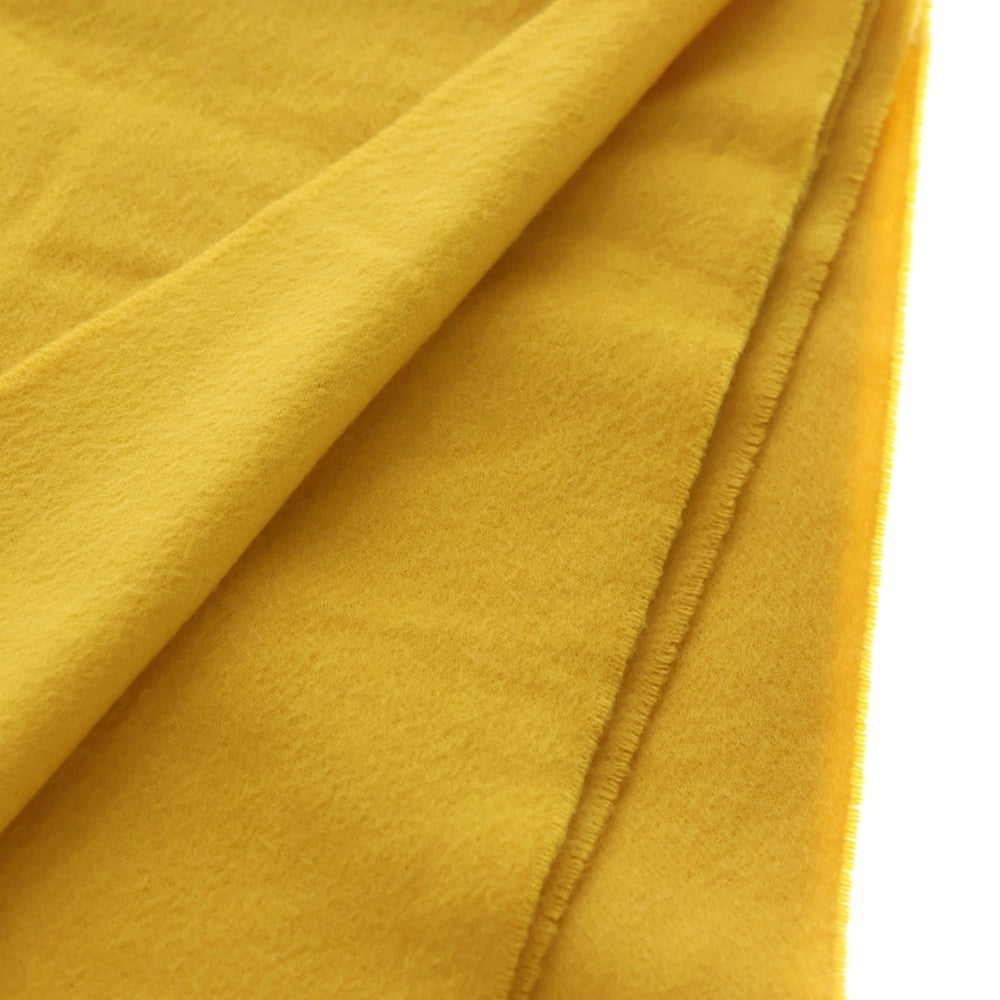 HERMES(エルメス) ワンポイントロゴ刺繍 カシミヤ フリンジ マフラー イエロー レディース