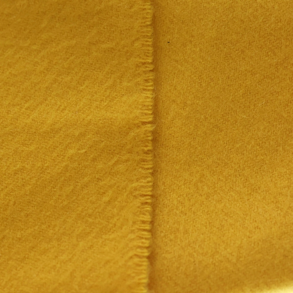 HERMES(エルメス) ワンポイントロゴ刺繍 カシミヤ フリンジ マフラー イエロー レディース