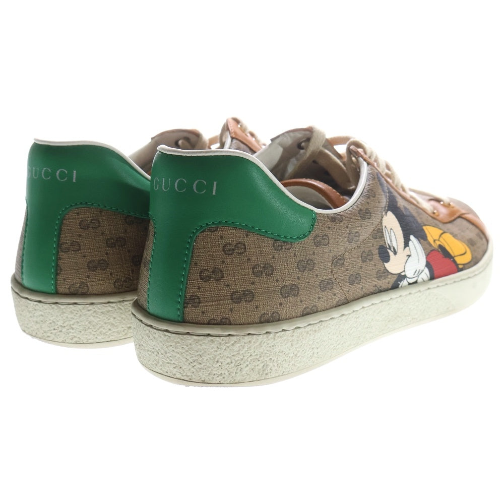 GUCCI(グッチ) ×Disney Ace ディズニー エース マイクロGG キャンバス ミッキーマウスプリント レザー レースアップ ローカットシューズ スニーカー ベージュ/ブラウン 602548