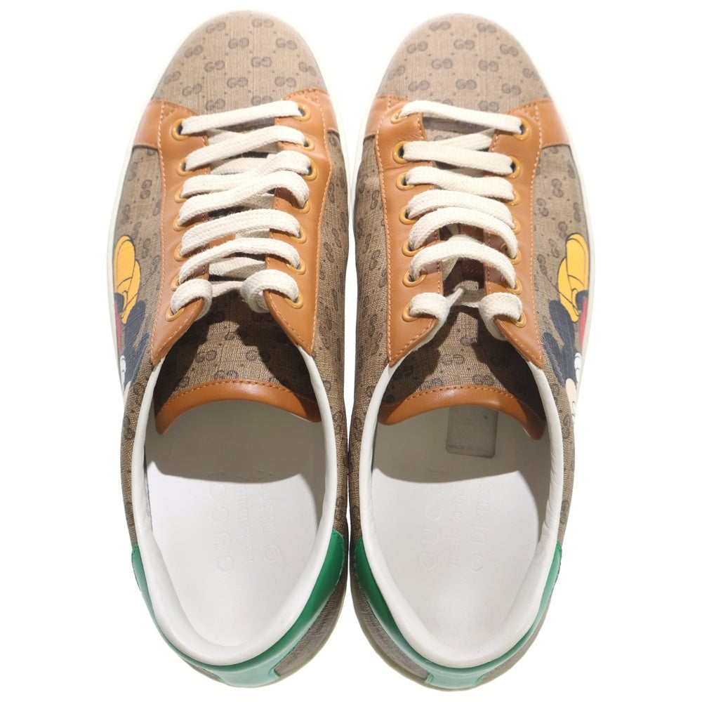 GUCCI(グッチ) ×Disney Ace ディズニー エース マイクロGG キャンバス ミッキーマウスプリント レザー レースアップ ローカットシューズ スニーカー ベージュ/ブラウン 602548