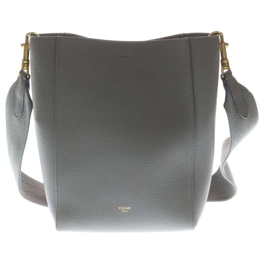 CELINE(セリーヌ) サングル バケット スモール レザー ショルダーバッグ ゴールド金具 グレー レディース