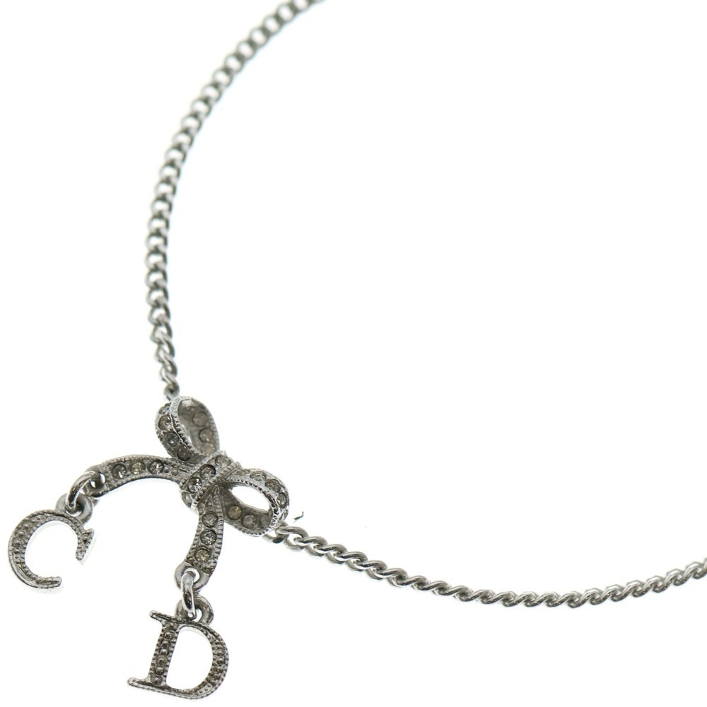 Christian Dior(クリスチャンディオール) リボンモチーフ CDロゴチャーム ネックレス シルバー レディース