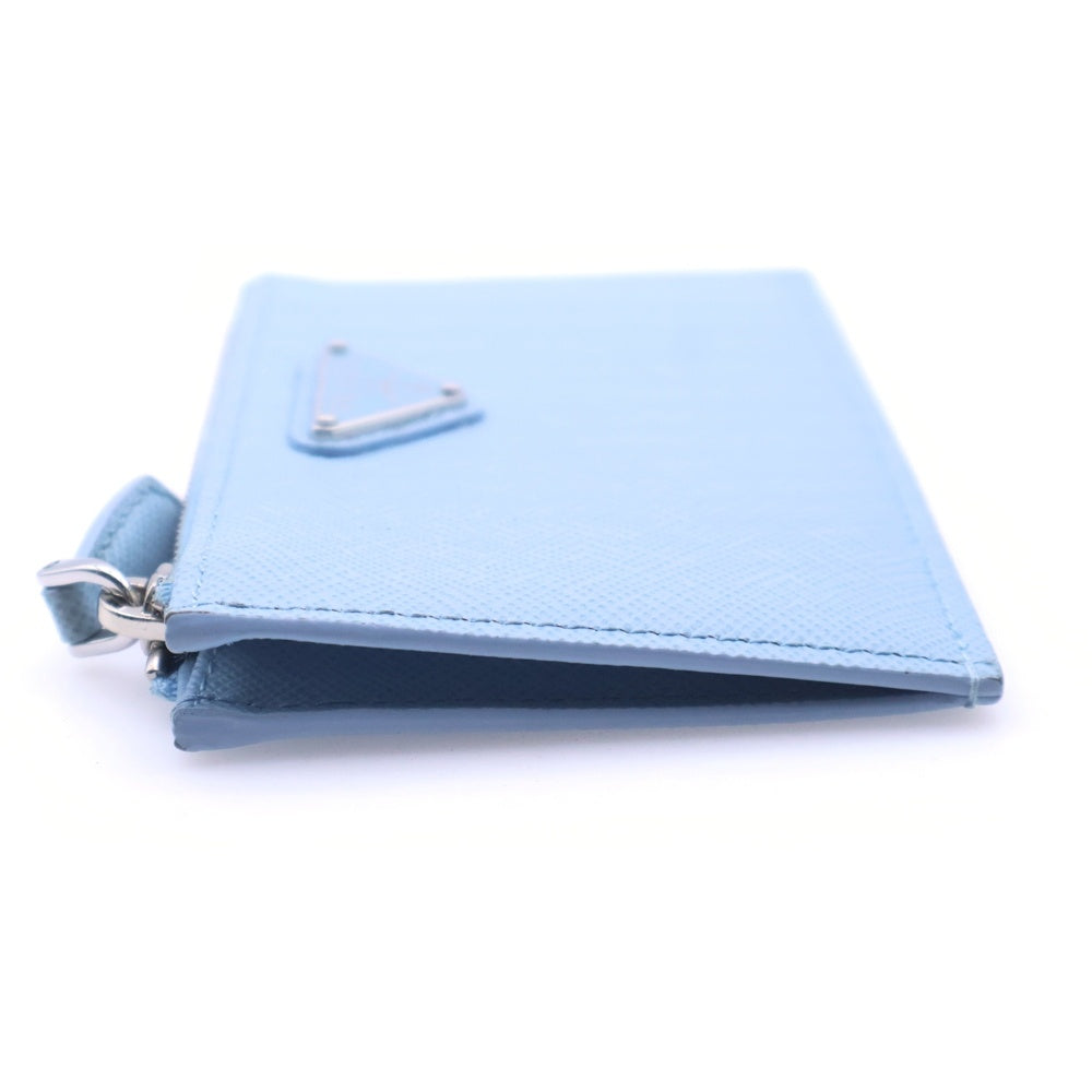 PRADA(プラダ) サフィアーノトライアングル カードケース フラグメントケース コインケース ライトブルー ペールブルー レザー 1MC086 シルバー金具 レディース