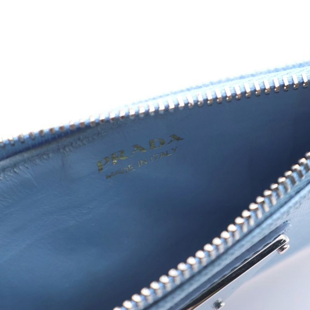 PRADA(プラダ) サフィアーノトライアングル カードケース フラグメントケース コインケース ライトブルー ペールブルー レザー 1MC086 シルバー金具 レディース