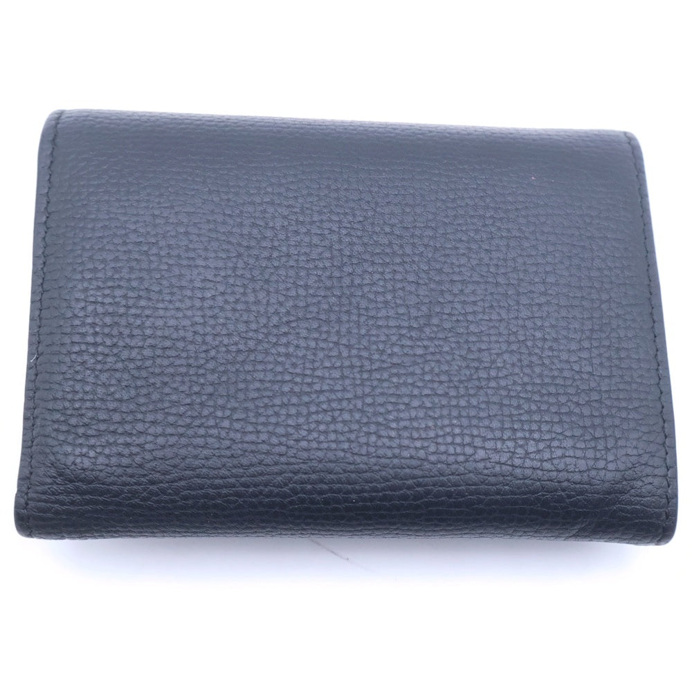 LOEWE(ロエベ) アナグラム バーティカル コンパクトウォレット スモール 三つ折り財布 コインケース ブラック レザー シルバー金具 レディース