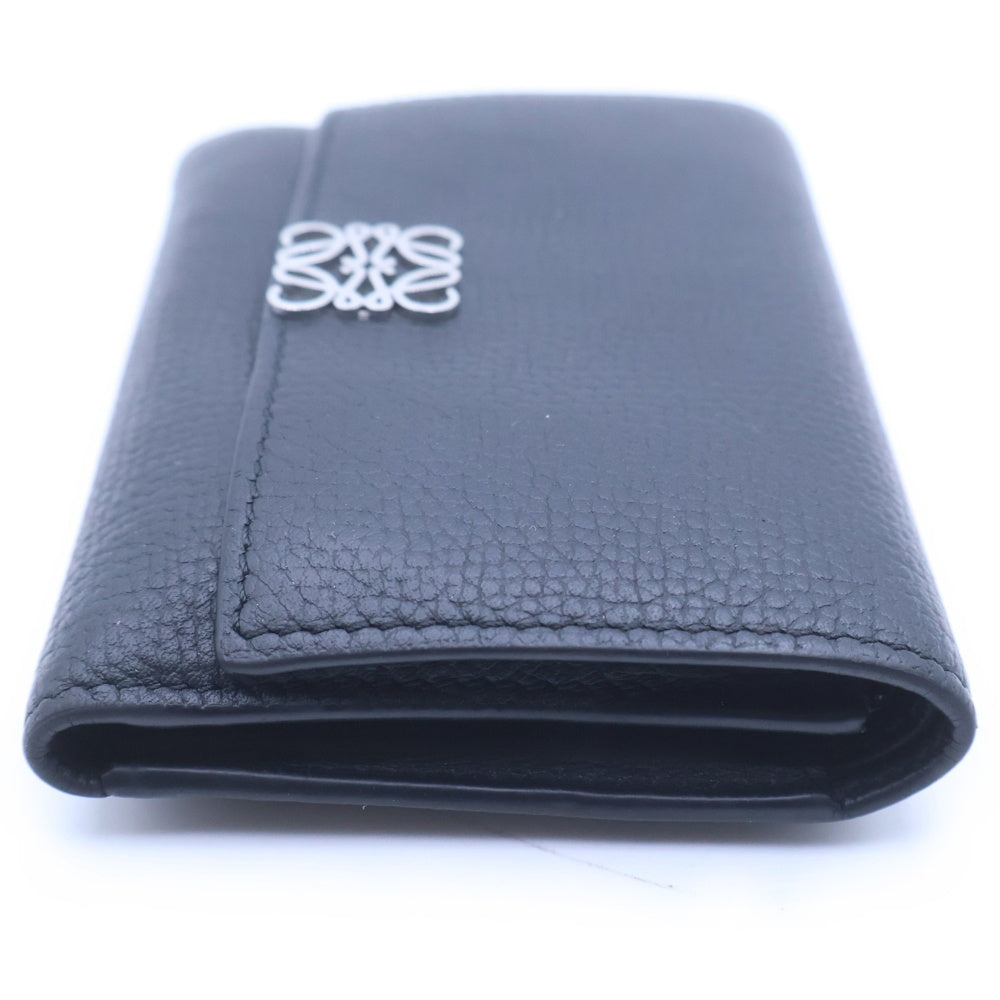 LOEWE(ロエベ) アナグラム バーティカル コンパクトウォレット スモール 三つ折り財布 コインケース ブラック レザー シルバー金具 レディース