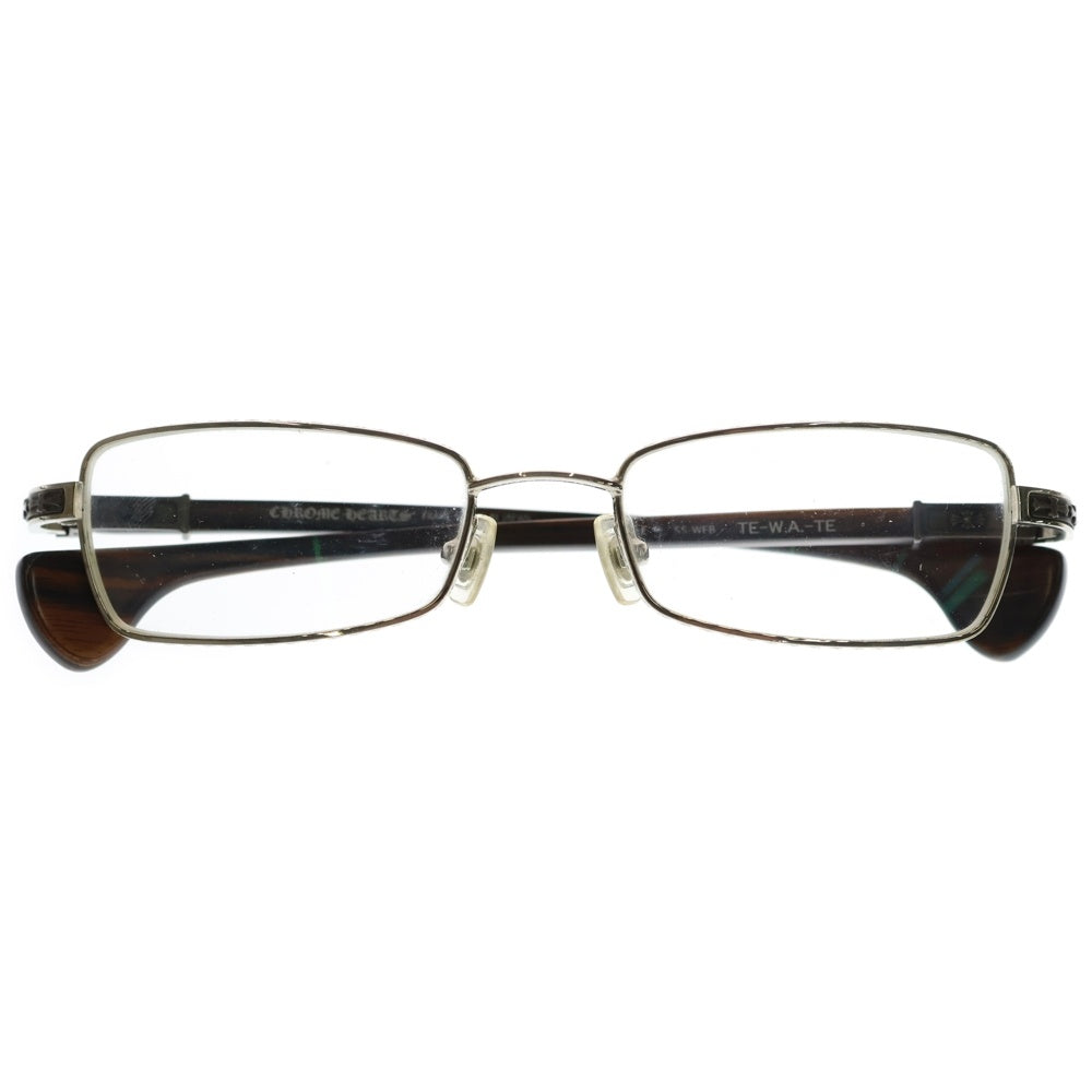 CHROME HEARTS(クロムハーツ) TE-W.A.-TE 3 CHクロス スクエア アイウェアフレーム マホガニーウッドテンプル 眼鏡 ブラウン/シルバー ケース・クロス