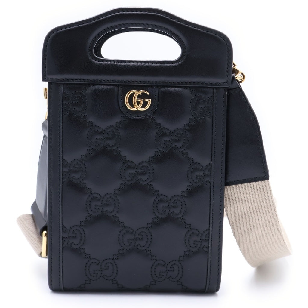 GUCCI(グッチ) ロゴ刺繍 GGマトラッセ ミニ トップハンドルバッグ 723776 ブラック レディース