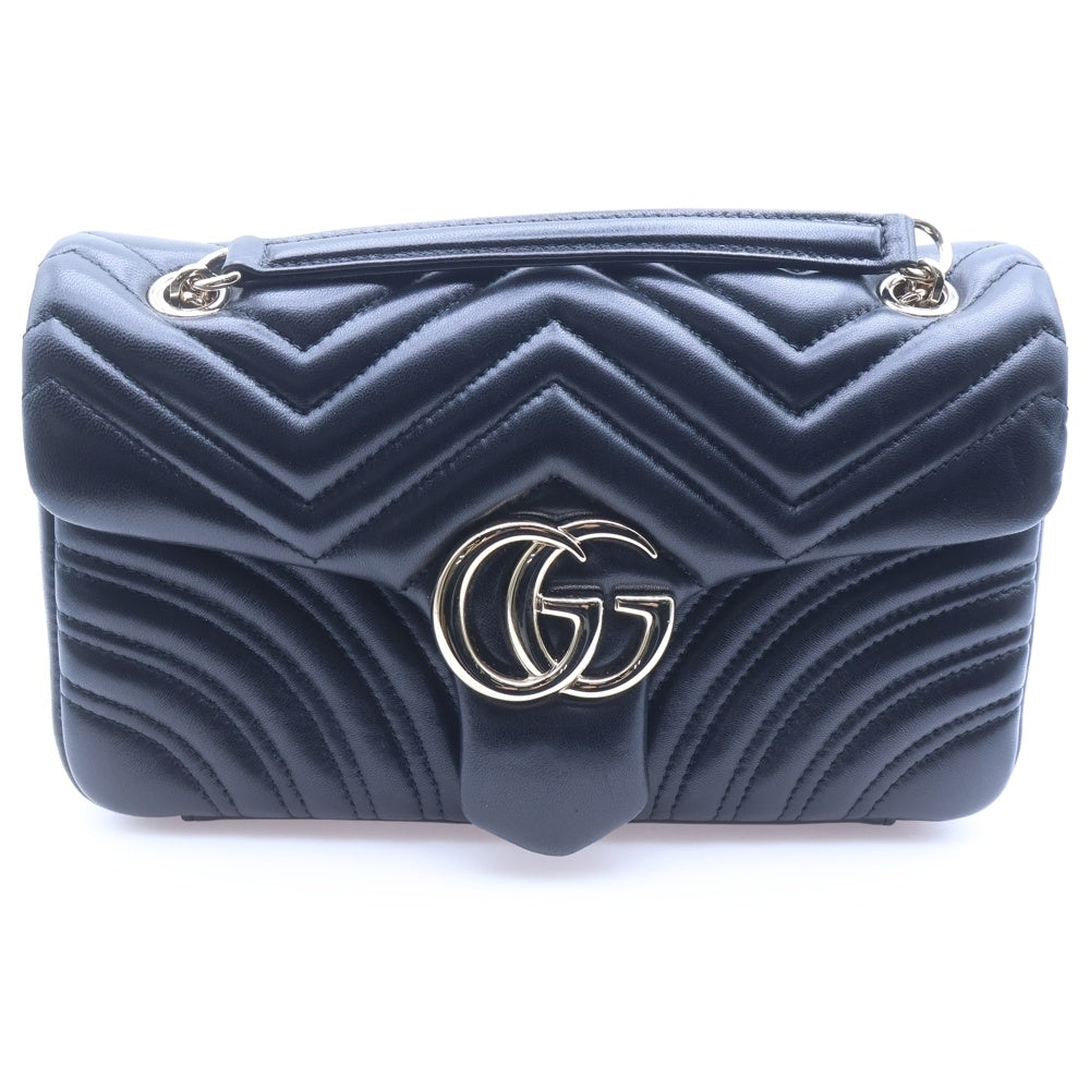 GUCCI(グッチ) GGマーモント キルティング チェーン ショルダーバッグ ブラック レザー ゴールド金具 837267 レディース