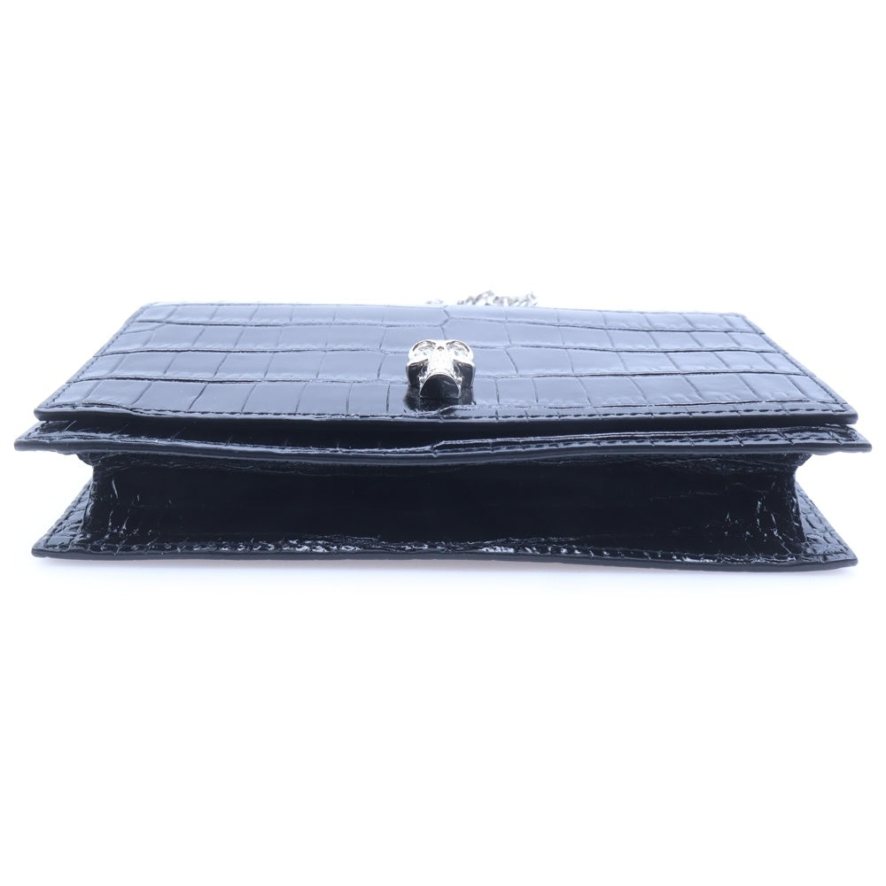 Alexander McQueen(アレキサンダーマックイーン) クロコ型押し エンボスレザー スカル チェーンショルダーバッグ ブラック 582358 レディース