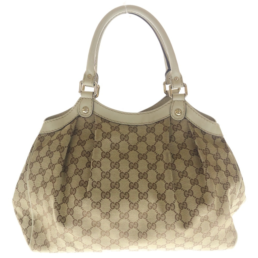 GUCCI(グッチ) GGキャンバス スーキートートバッグ ハンドバッグ ホワイト×ベージュ レザー×キャンバス 211944 ゴールド金具 レディース