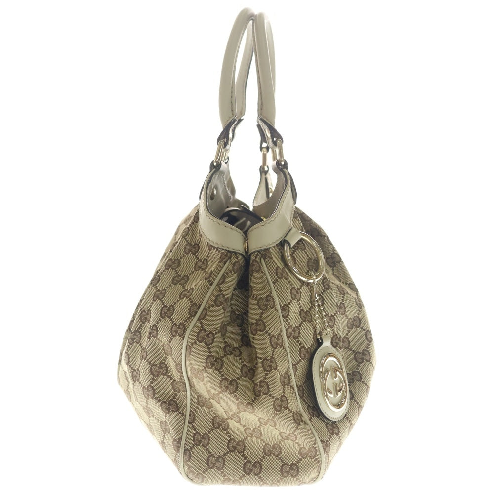GUCCI(グッチ) GGキャンバス スーキートートバッグ ハンドバッグ ホワイト×ベージュ レザー×キャンバス 211944 ゴールド金具 レディース
