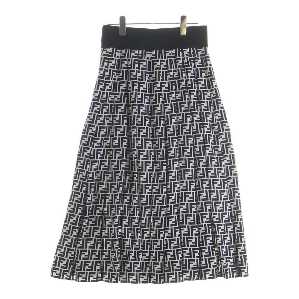 FENDI(フェンディ) ズッカ総柄プリント シルク プリーツ ロングフレア スカート ホワイト/ブラック レディース FQ6695 A1UX