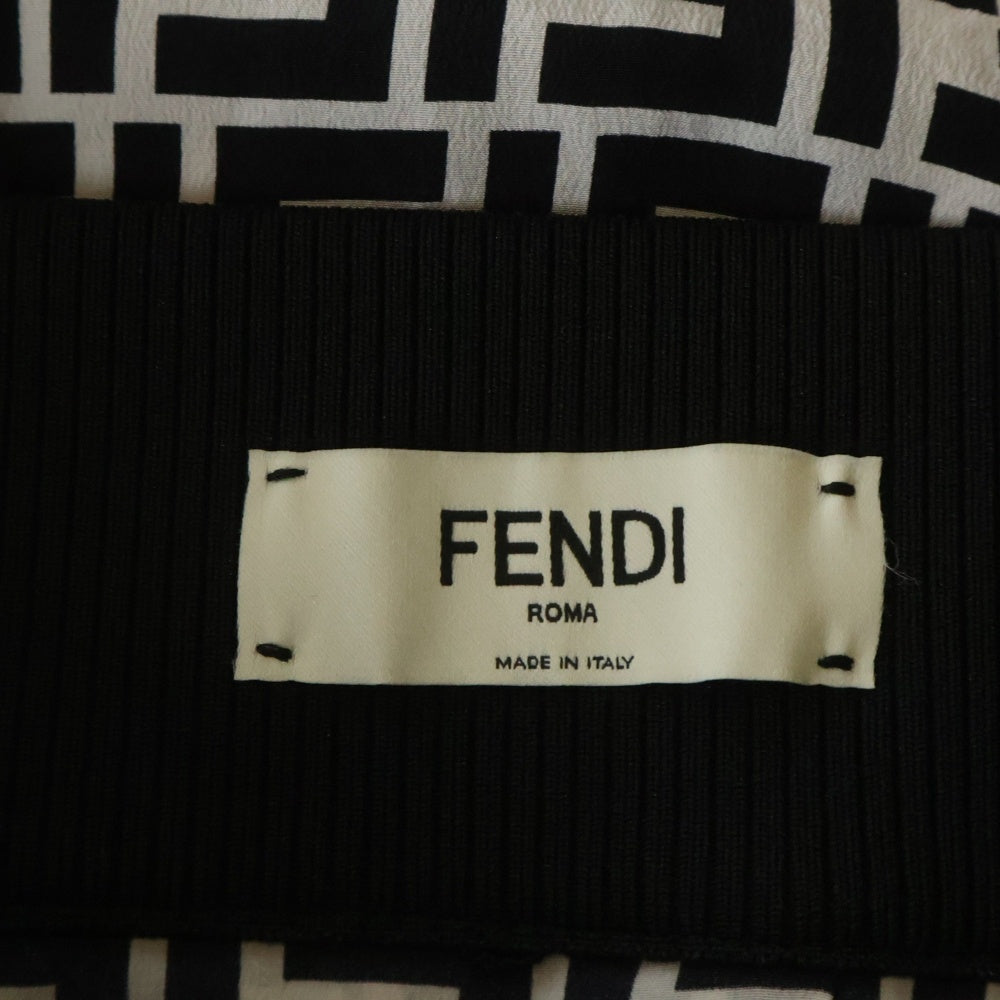 FENDI(フェンディ) ズッカ総柄プリント シルク プリーツ ロングフレア スカート ホワイト/ブラック レディース FQ6695 A1UX