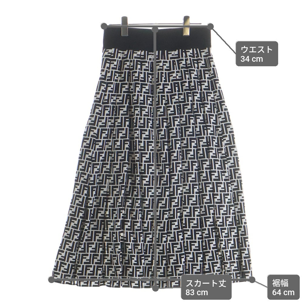 FENDI(フェンディ) ズッカ総柄プリント シルク プリーツ ロングフレア スカート ホワイト/ブラック レディース FQ6695 A1UX