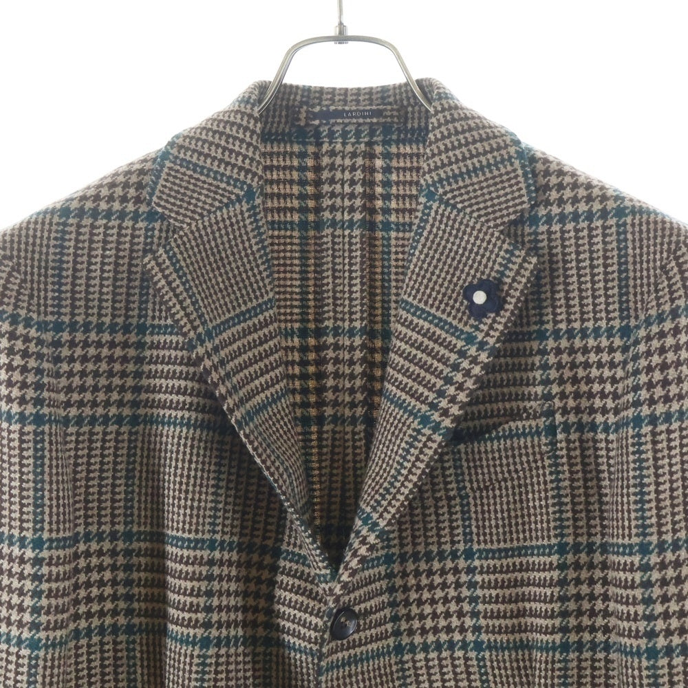 LARDINI(ラルディーニ) ガンクラブチェック総柄 ウール 3B テーラードジャケット ブラウン 7REG JN903AQ