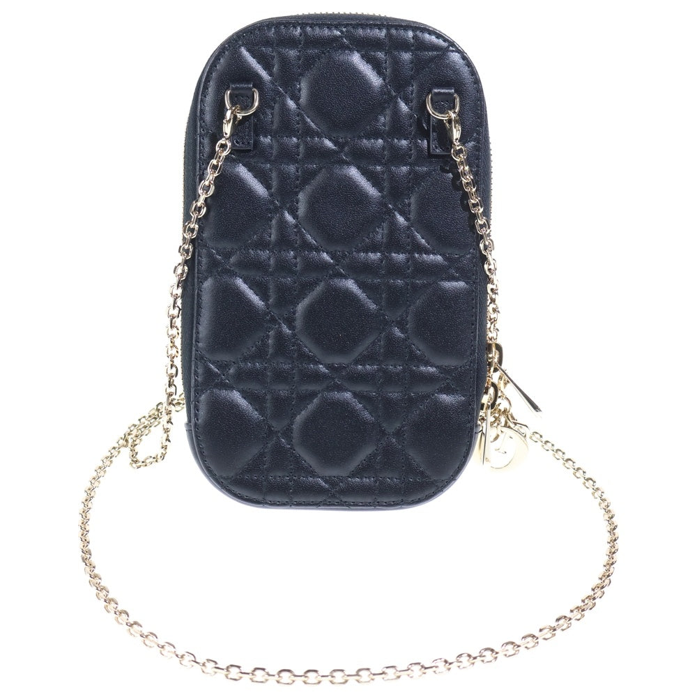 Christian Dior(クリスチャンディオール) レディディオール カナージュ ラムスキン レザー フォンホルダー 2WAY チェーンショルダーバッグ ブラック S0872ONMJ