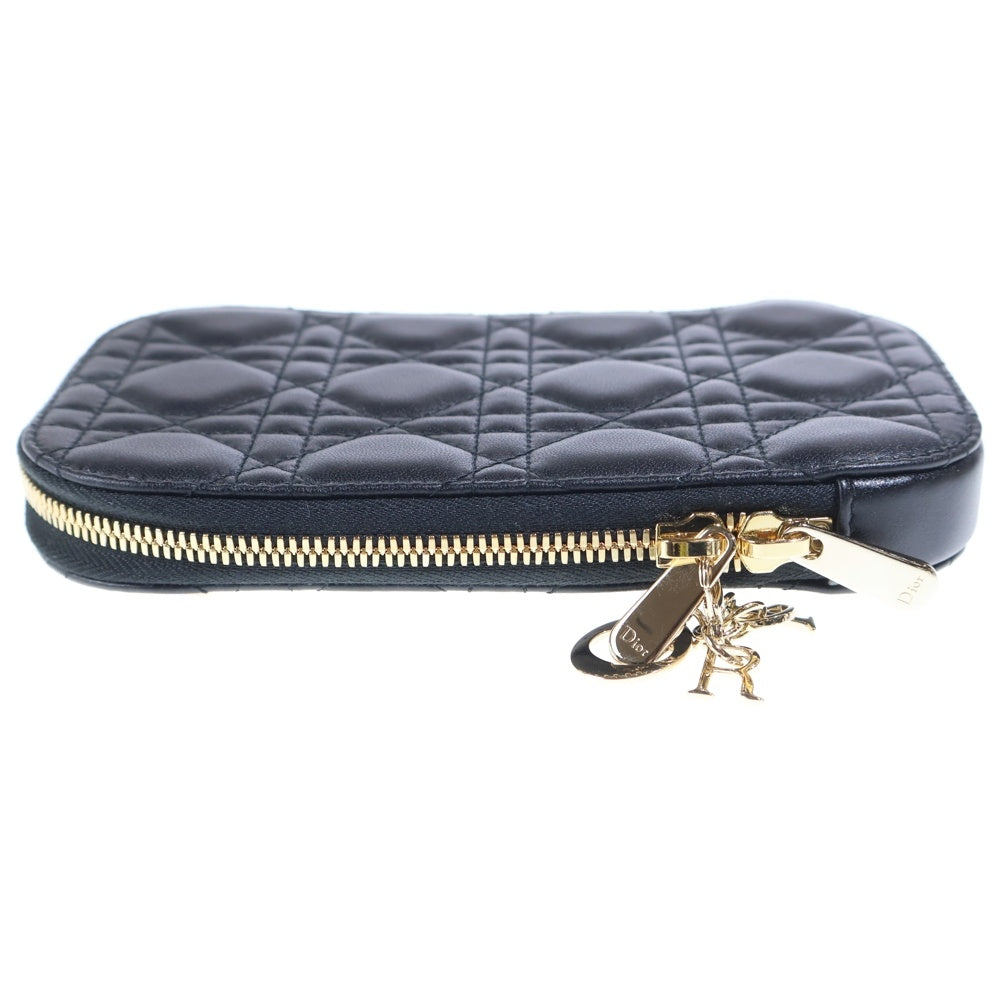 Christian Dior(クリスチャンディオール) レディディオール カナージュ ラムスキン レザー フォンホルダー 2WAY チェーンショルダーバッグ ブラック S0872ONMJ