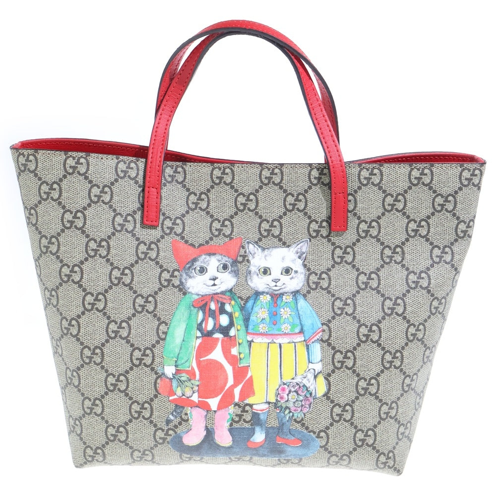 GUCCI(グッチ) ハンドバッグ チルドレンズ ヒグチユウコ GGスプリーム ハンドバッグ ミニトートバッグ ベージュ×レッド レザー×PVC 410812 ゴールド金具 レディース