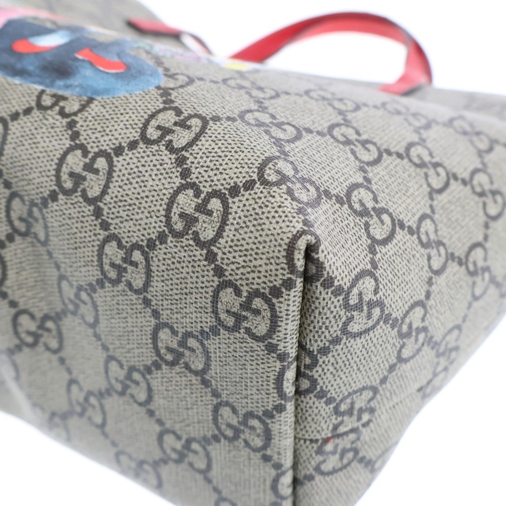 GUCCI(グッチ) ハンドバッグ チルドレンズ ヒグチユウコ GGスプリーム ハンドバッグ ミニトートバッグ ベージュ×レッド レザー×PVC 410812 ゴールド金具 レディース