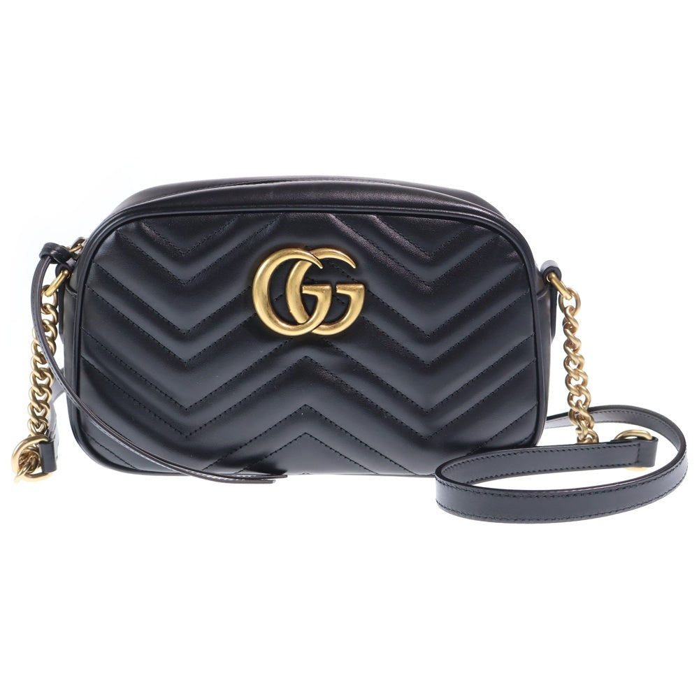 GUCCI(グッチ) GGマーモント スモール カメラバッグ ショルダーバッグ ブラック レザー 447632 ゴールド金具 レディース