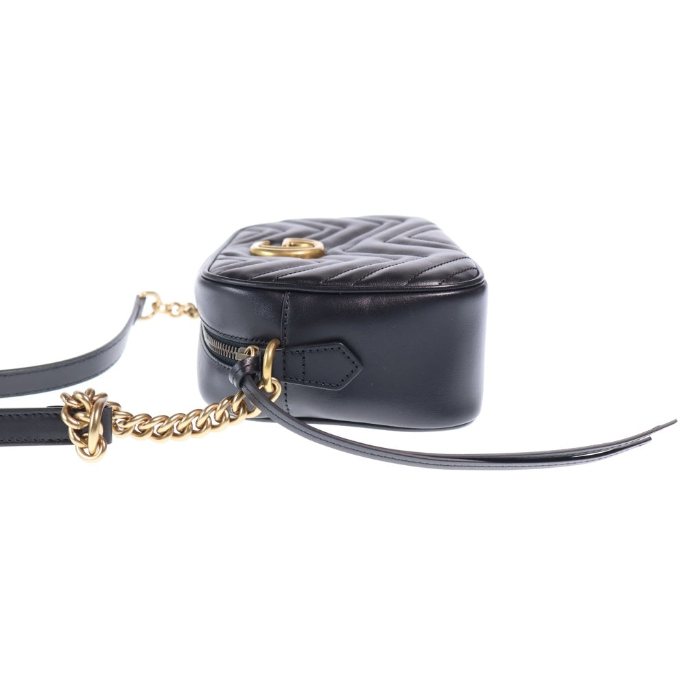 GUCCI(グッチ) GGマーモント スモール カメラバッグ ショルダーバッグ ブラック レザー 447632 ゴールド金具 レディース