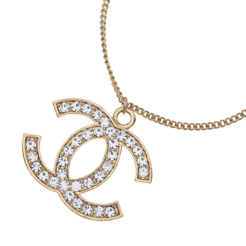 CHANEL(シャネル) シャネル ココマーク ロゴ ラインストーン ネックレス ペンダント チェーン ゴールド レディース