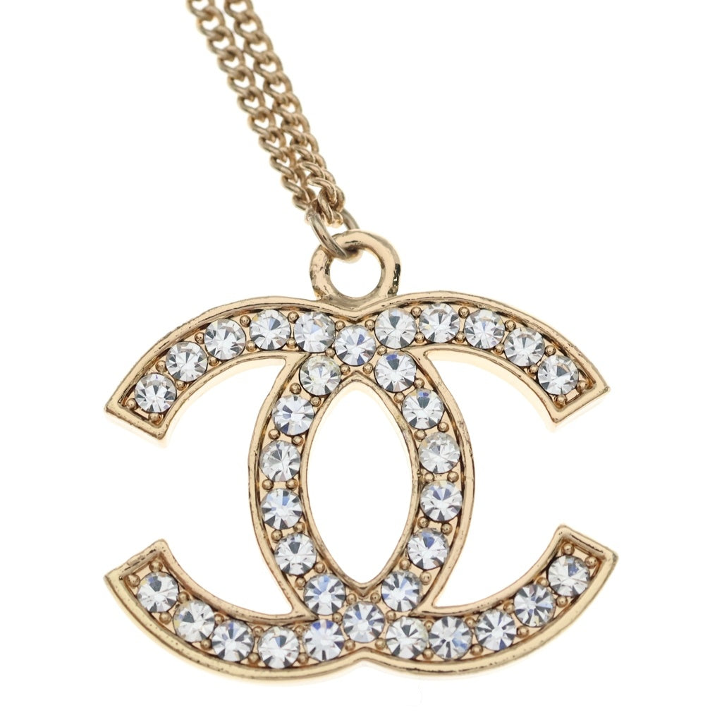 CHANEL(シャネル) シャネル ココマーク ロゴ ラインストーン ネックレス ペンダント チェーン ゴールド レディース