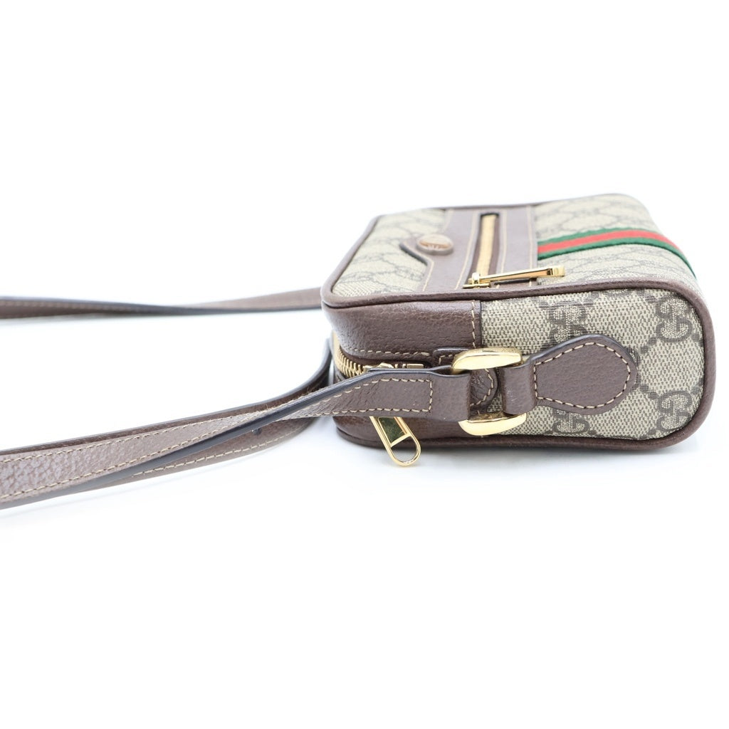 GUCCI(グッチ) GGスプリーム オフィディア ミニバッグ ショルダーバッグ ブラウン×ベージュ レザー×PVC 517350 ゴールド金具 レディース