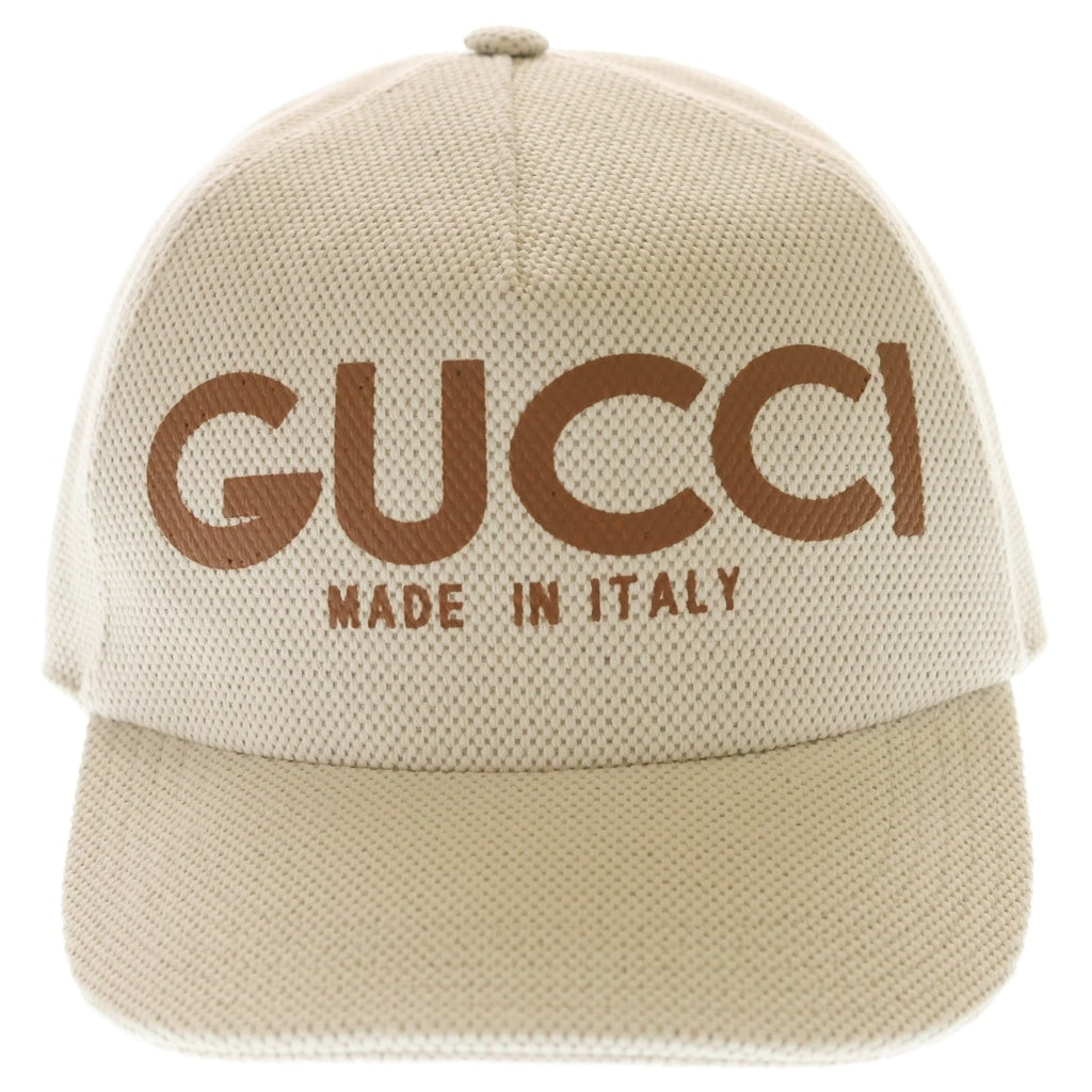 GUCCI(グッチ) ロゴプリント キャンバス ベースボール キャップ 帽子 アイボリー 777373