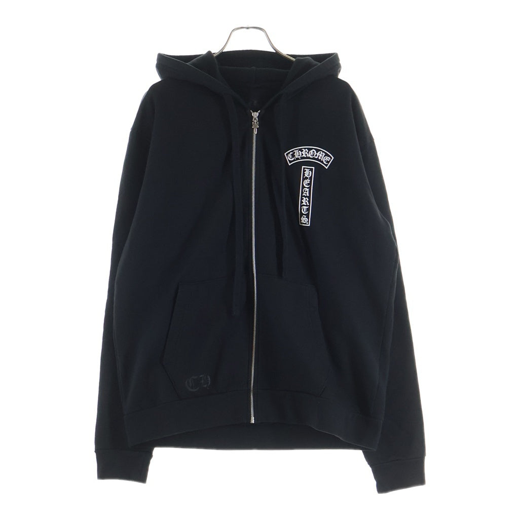 CHROME HEARTS(クロムハーツ) T-Bar USA Up Hoodie バックアーチロゴ 袖フローラル プリント ジップアップ スウェットパーカー フーディー ブラック