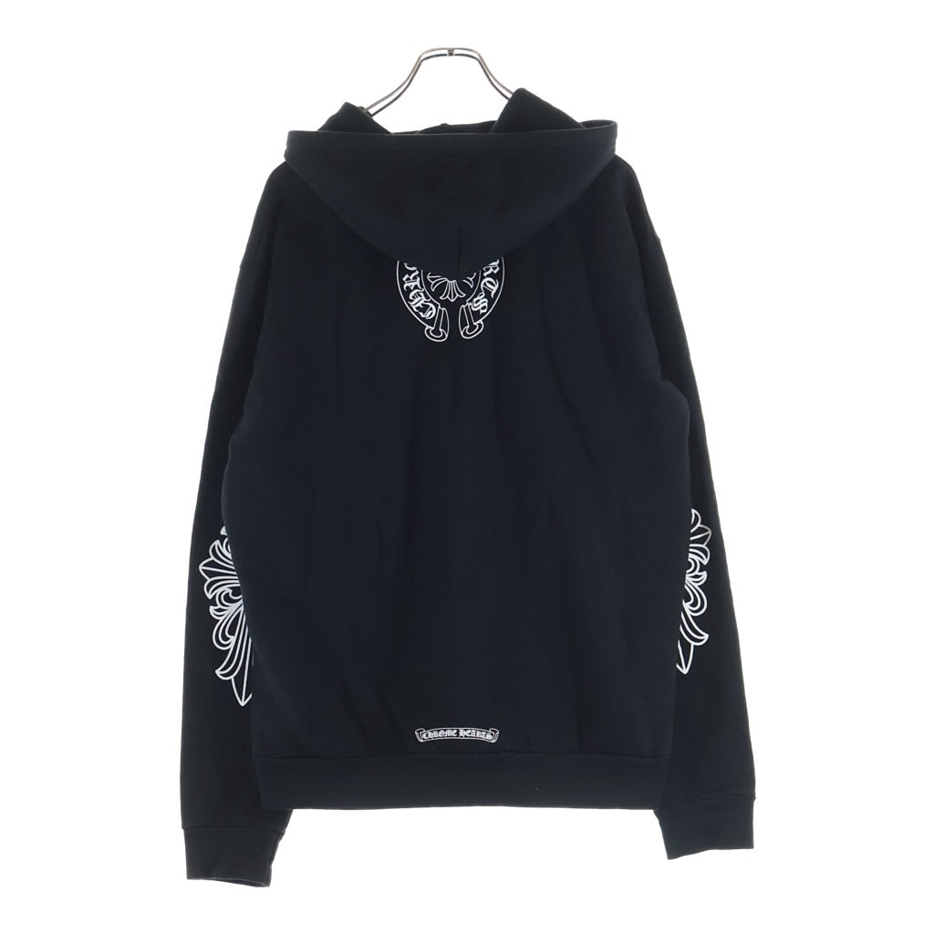 CHROME HEARTS(クロムハーツ) T-Bar USA Up Hoodie バックアーチロゴ 袖フローラル プリント ジップアップ スウェットパーカー フーディー ブラック
